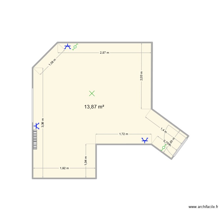 plan chambre. Plan de 1 pièce et 14 m2