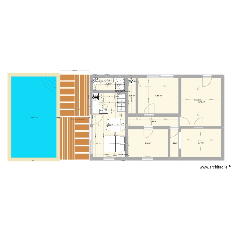 plan actuel + projet. Plan de 9 pièces et 73 m2