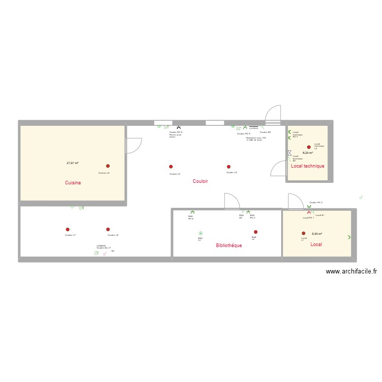 Team 2 schéma avant. Plan de 3 pièces et 37 m2