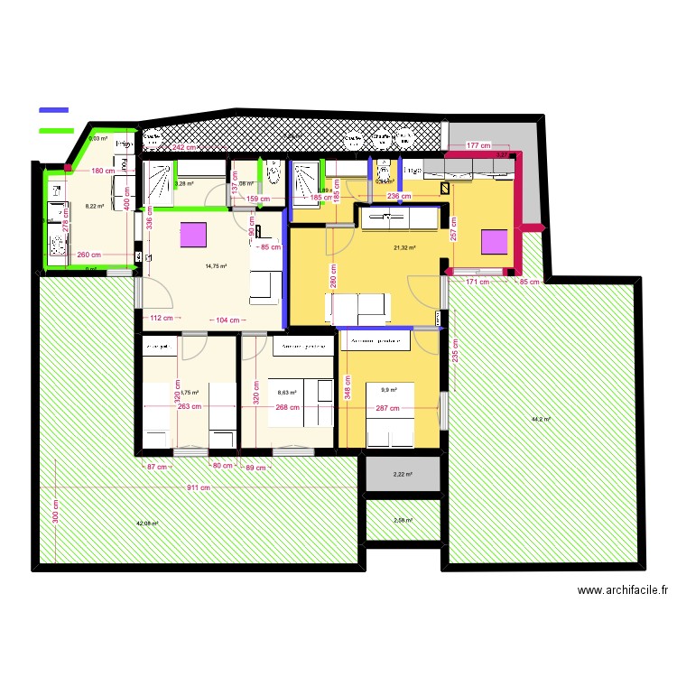 rdc gîtes cuisine cafucciu. Plan de 18 pièces et 183 m2