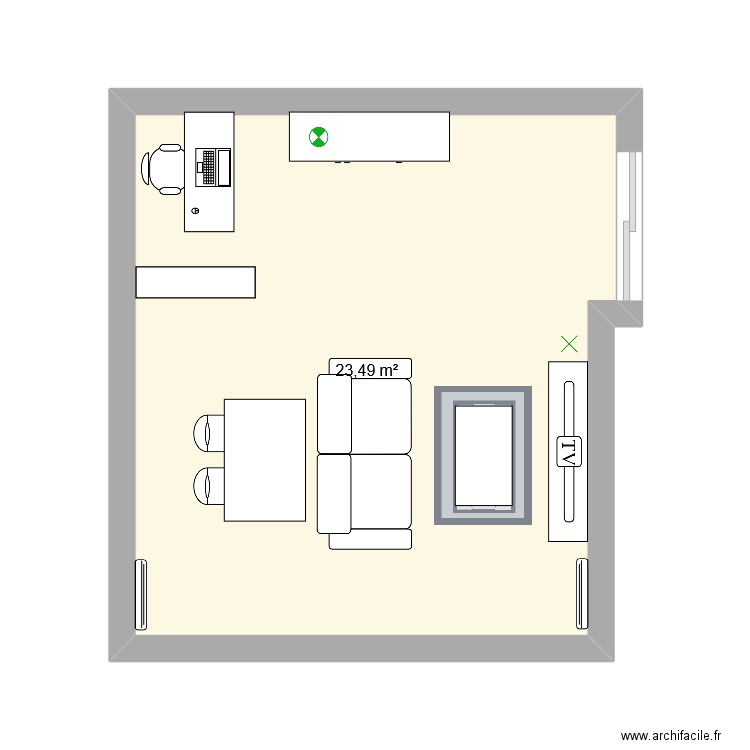 Salle Valentin. Plan de 1 pièce et 23 m2