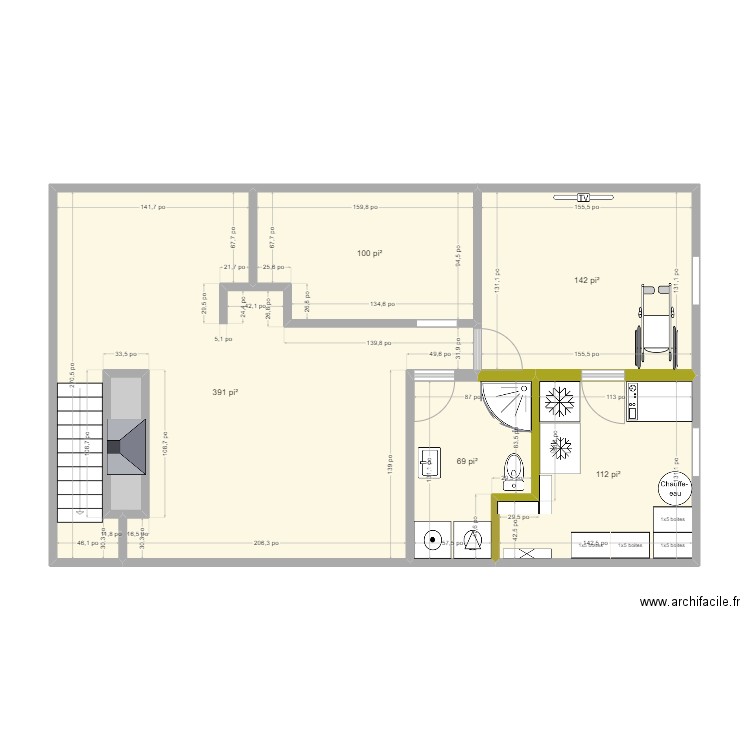 sous-sol. Plan de 6 pièces et 77 m2