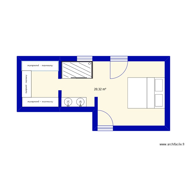 Chambre1. Plan de 1 pièce et 20 m2