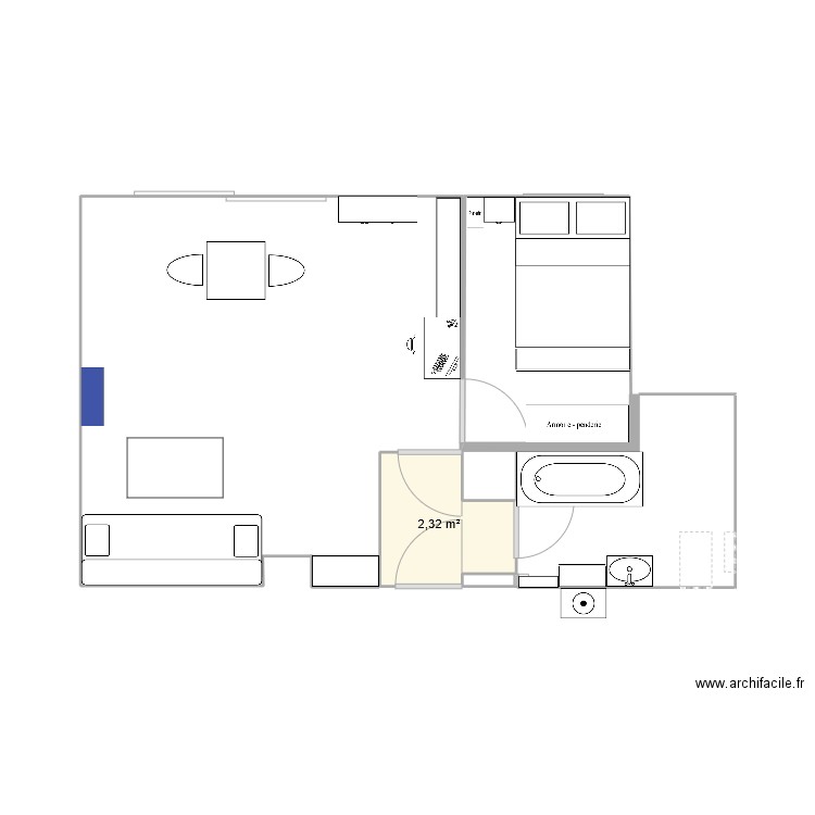 idee1. Plan de 1 pièce et 2 m2