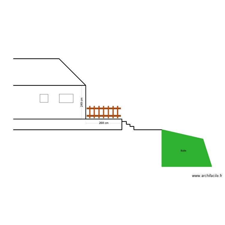 Facade. Plan de 1 pièce et 8 m2