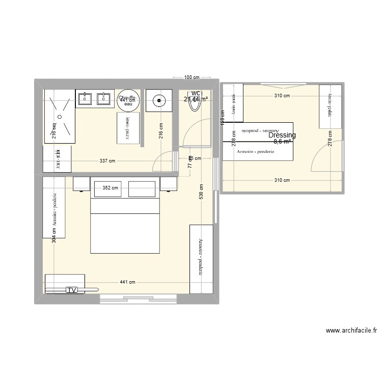 extensionétage. Plan de 3 pièces et 31 m2