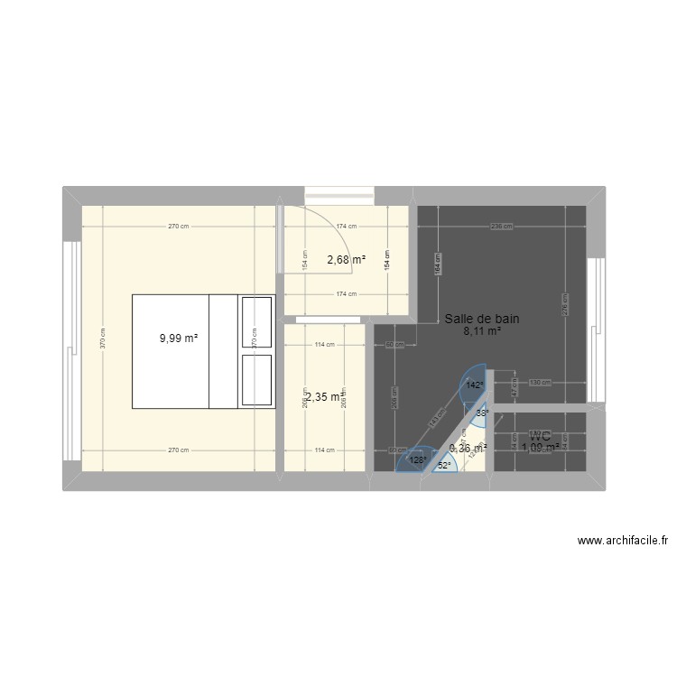 Chambre projet. Plan de 6 pièces et 25 m2