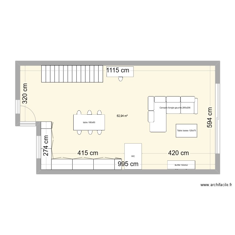 RdC Claira 8. Plan de 1 pièce et 63 m2