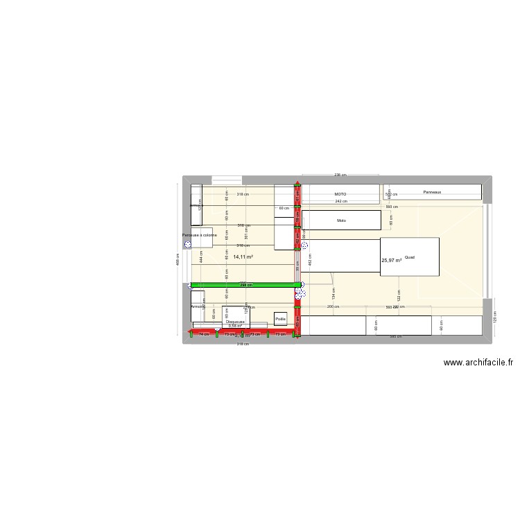 Atelier 2. Plan de 3 pièces et 40 m2