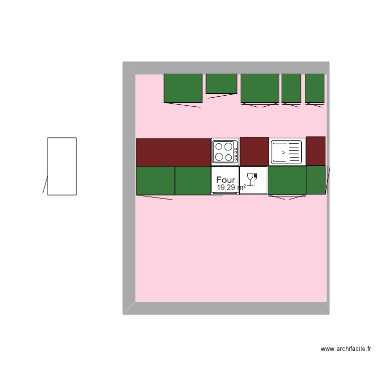 cuisine. Plan de 1 pièce et 19 m2