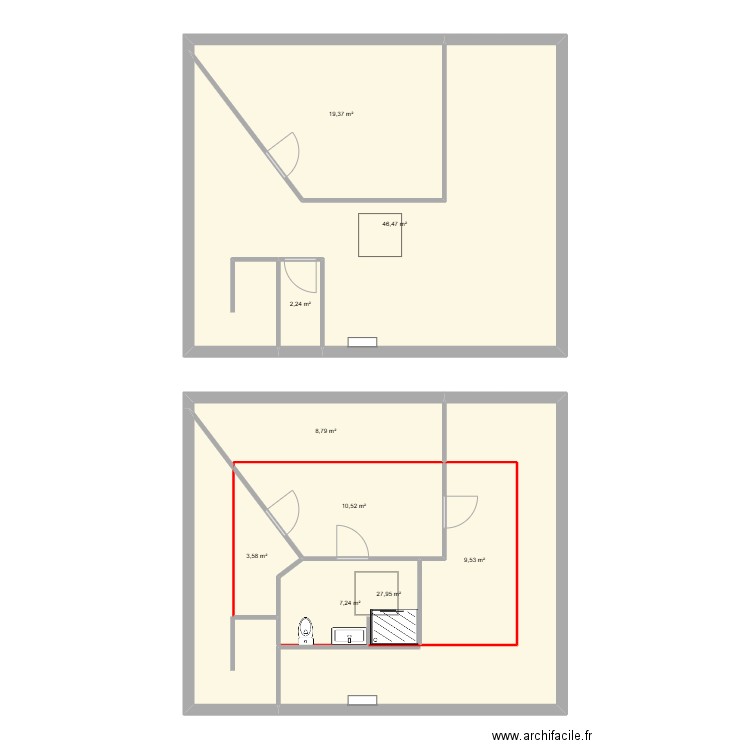 Corlin réno R+2. Plan de 9 pièces et 136 m2