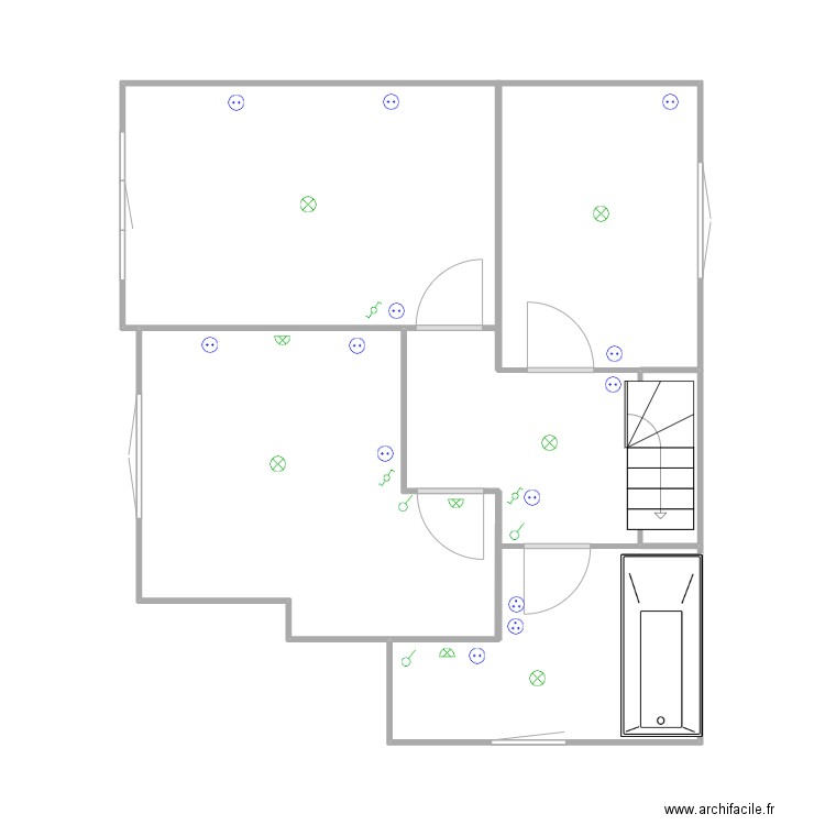 maison étage. Plan de 4 pièces et 35 m2