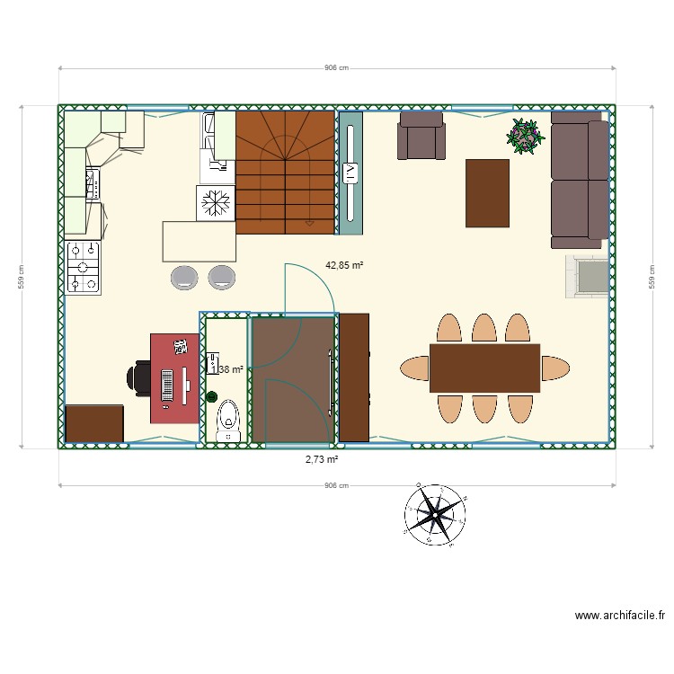 home. Plan de 3 pièces et 47 m2