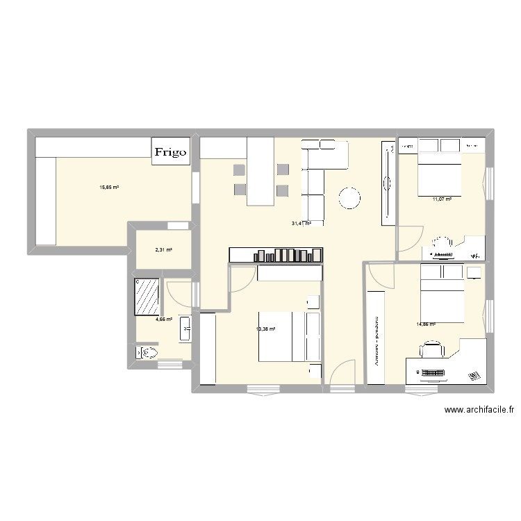 Paln 1. Plan de 7 pièces et 94 m2