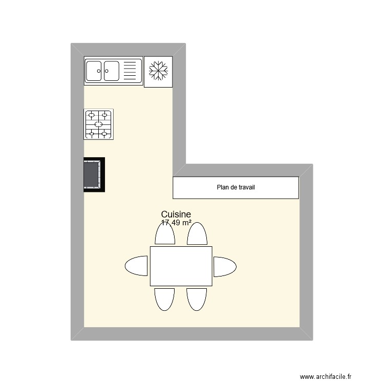 cuisine. Plan de 1 pièce et 17 m2