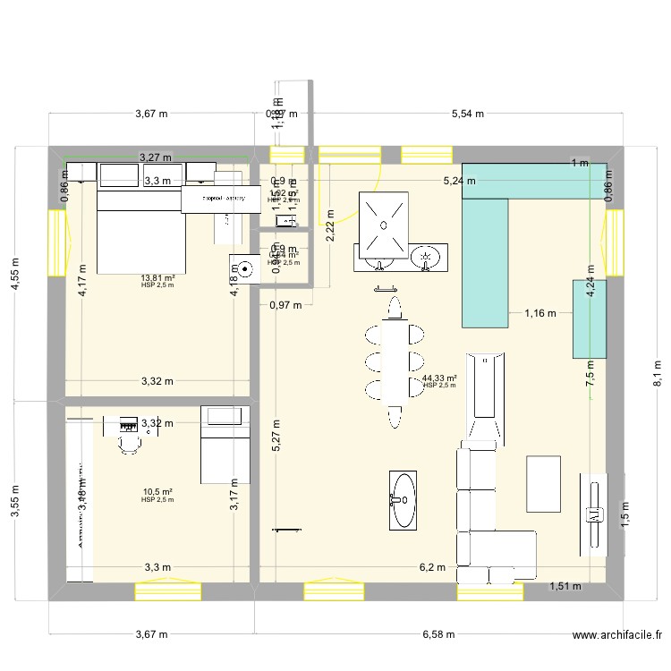 Bellet 11. Plan de 5 pièces et 71 m2