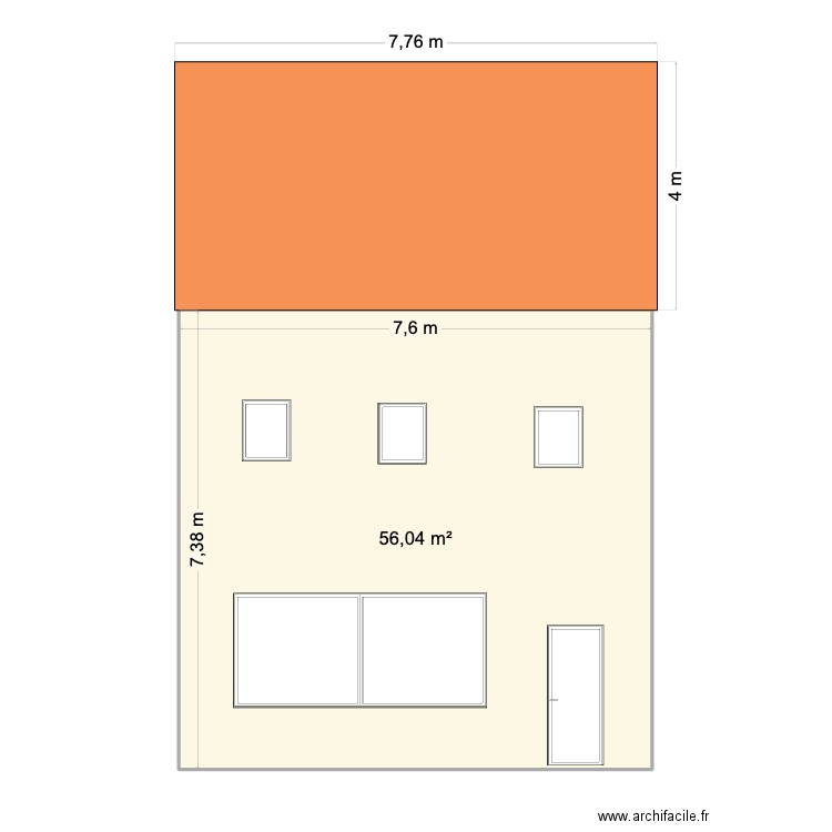 plan façade nord. Plan de 1 pièce et 56 m2