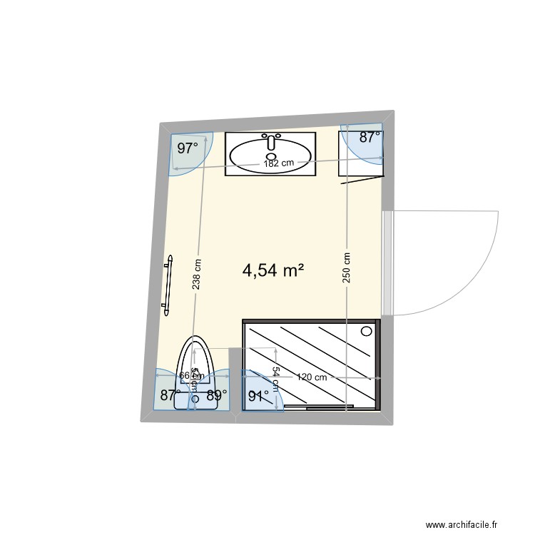 Salle de bain. Plan de 1 pièce et 5 m2