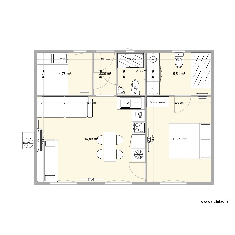 Bungalow Orei. Plan de 6 pièces et 44 m2