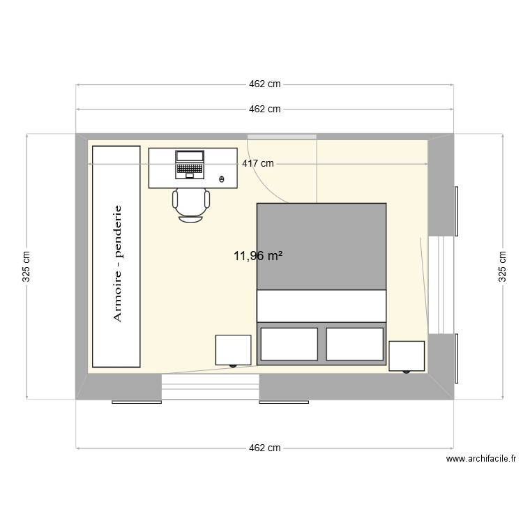 chambre morgins. Plan de 1 pièce et 12 m2