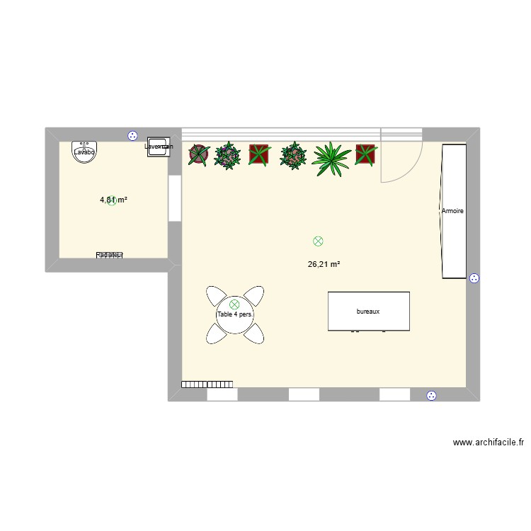 boutique de fleur. Plan de 2 pièces et 31 m2