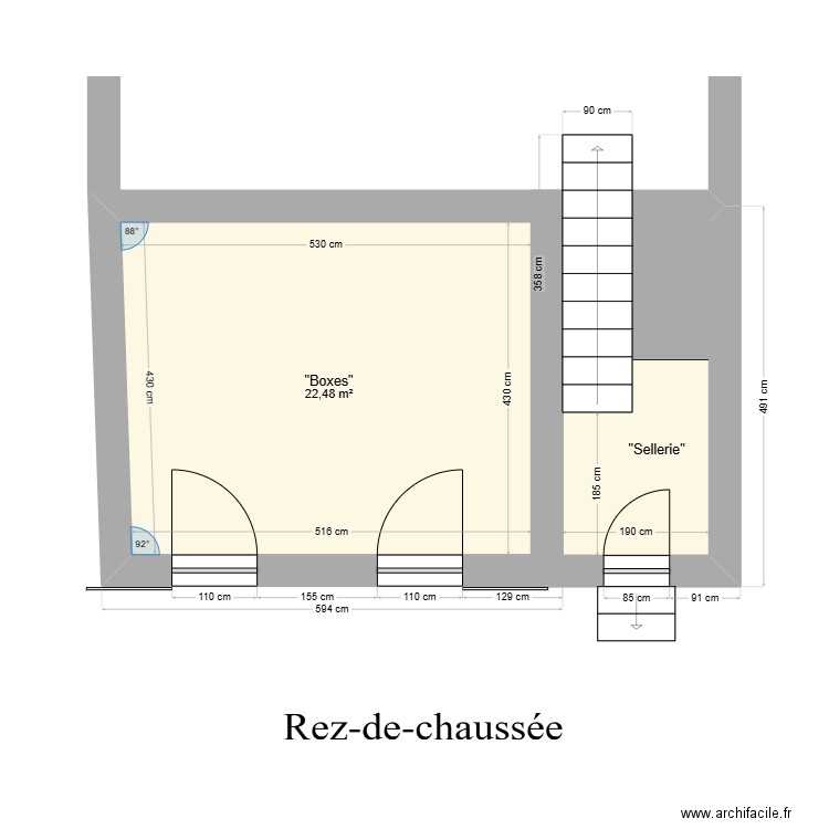 Ecuries. Plan de 2 pièces et 31 m2