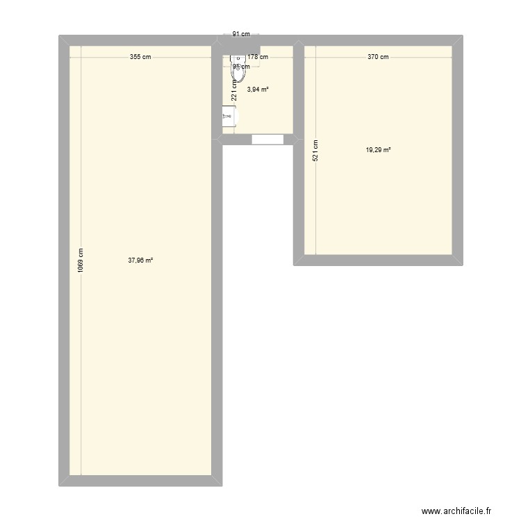 Appartement - resto. Plan de 3 pièces et 61 m2