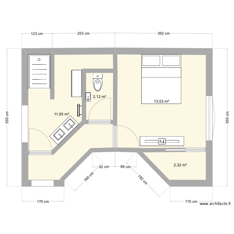 Iffy. Plan de 4 pièces et 30 m2