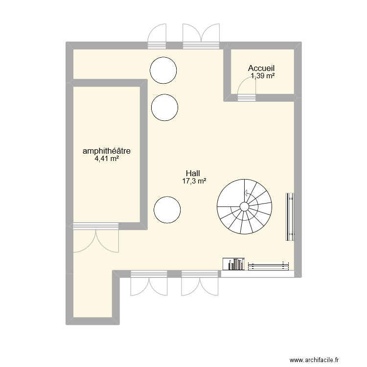 hall lycée . Plan de 3 pièces et 23 m2