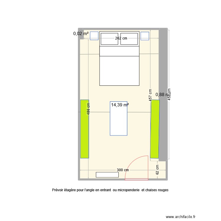 Chambre service v2. Plan de 3 pièces et 15 m2