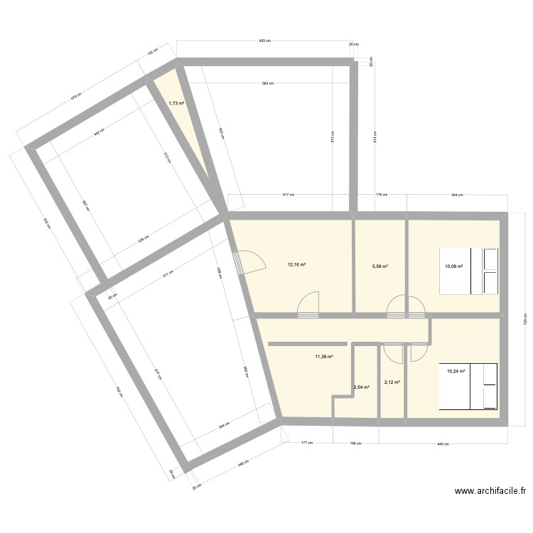 PLAN NIVEAU  1  extension. Plan de 8 pièces et 56 m2