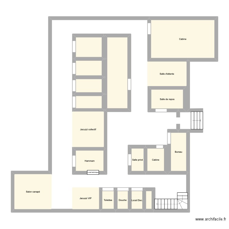 auberge. Plan de 23 pièces et 70 m2