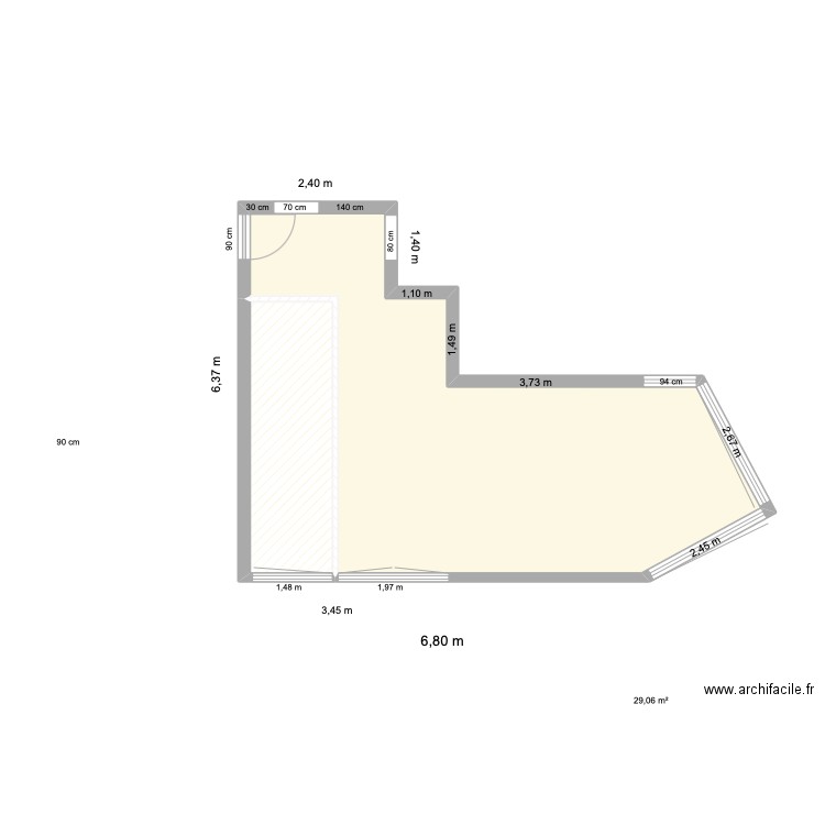 Plan vis salle principale . Plan de 2 pièces et 36 m2