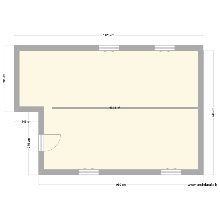 chalet rdc . Plan de 1 pièce et 69 m2