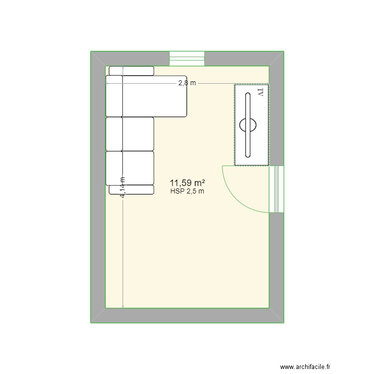 test. Plan de 1 pièce et 12 m2