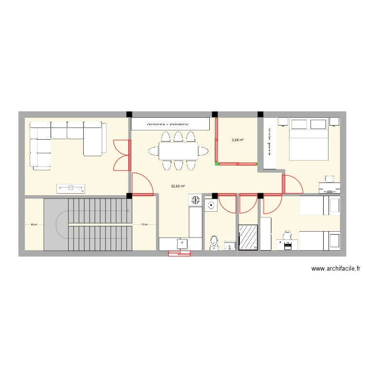 hanane. Plan de 2 pièces et 87 m2