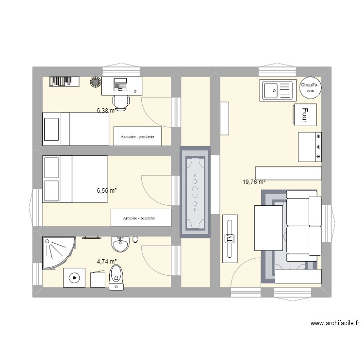 Maison Famille . Plan de 4 pièces et 37 m2