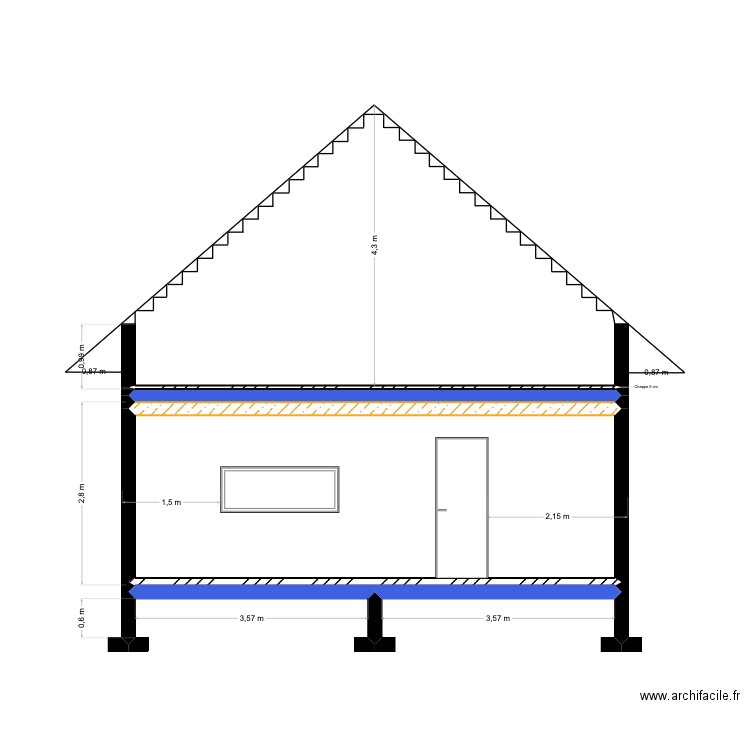 Maison Maçonnerie Pignon exemple. Plan de 3 pièces et 18 m2