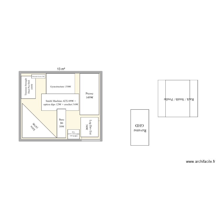 Salle Atletica. Plan de 1 pièce et 13 m2