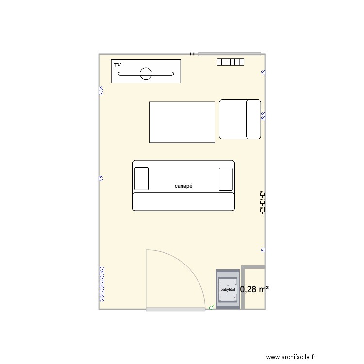 Salon des ados. Plan de 2 pièces et 14 m2