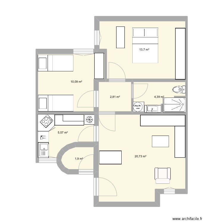 Appartement AA v3. Plan de 7 pièces et 59 m2