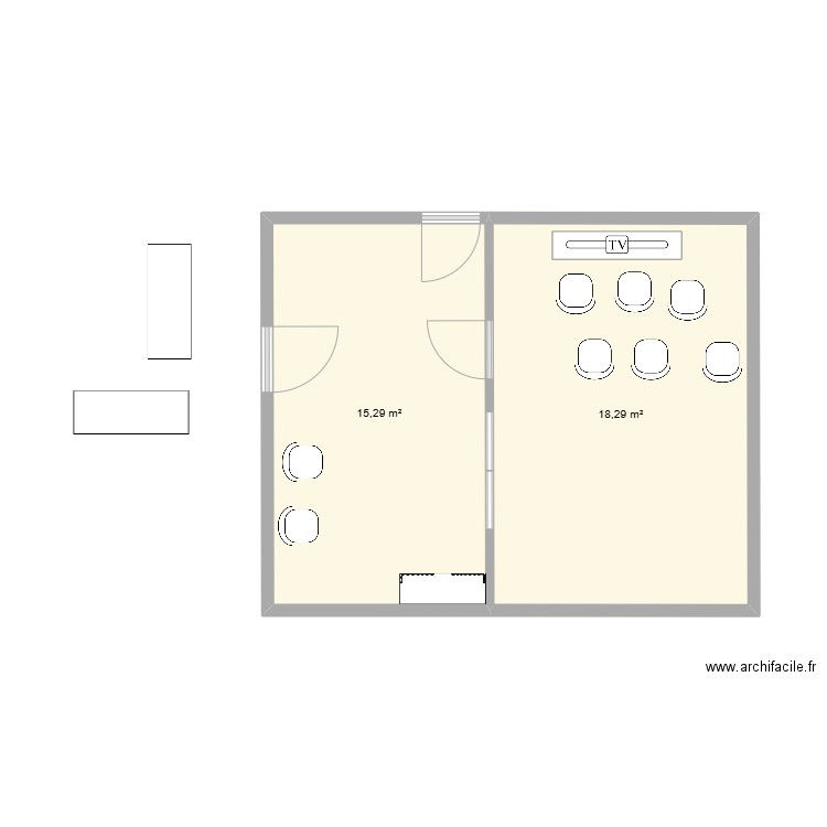 Auto Ecole. Plan de 2 pièces et 34 m2