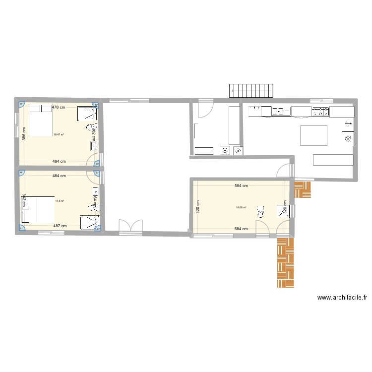 Ramena. Plan de 3 pièces et 55 m2