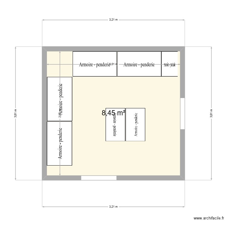 Dressing. Plan de 1 pièce et 8 m2