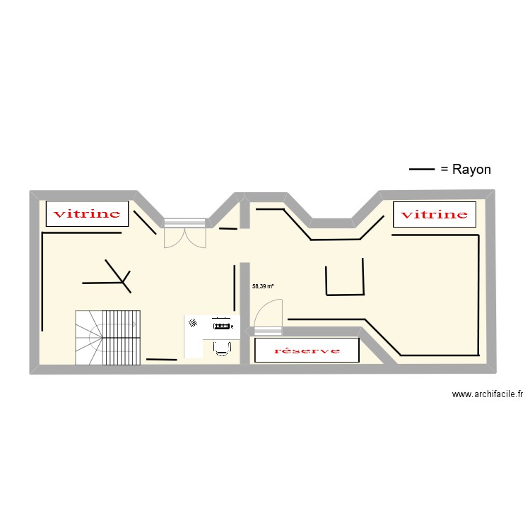 downhill shop. Plan de 1 pièce et 58 m2