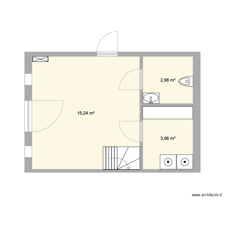 Entrée St Paul. Plan de 3 pièces et 22 m2