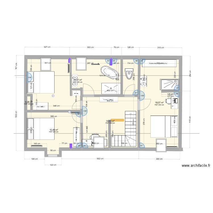 plan étage  1 ST MALO. Plan de 3 pièces et 30 m2