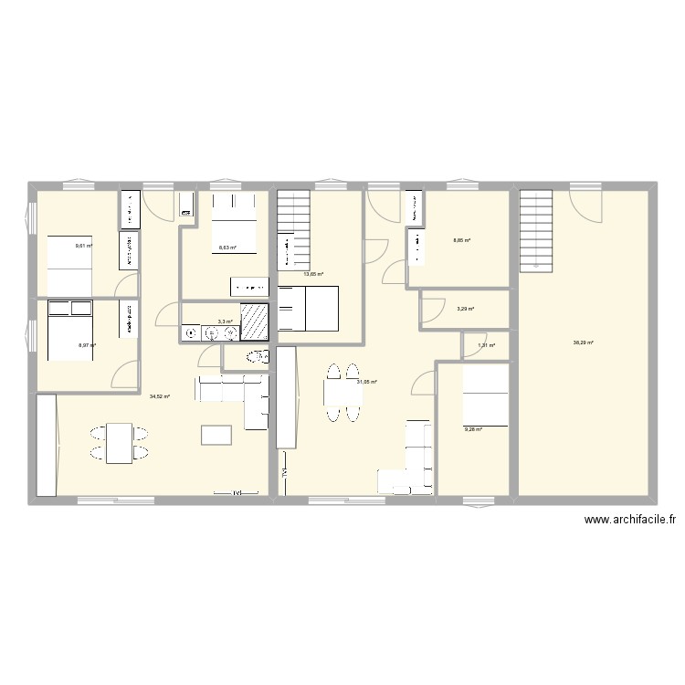 Immeuble de rapport. Plan de 12 pièces et 171 m2