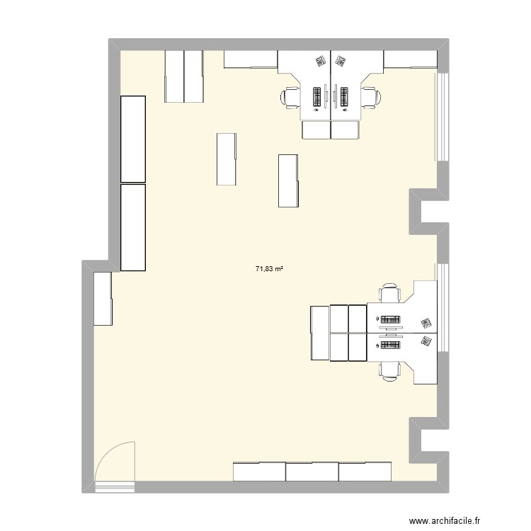 bureau. Plan de 1 pièce et 72 m2