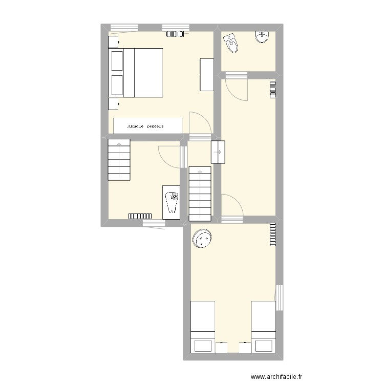 1er étage. Plan de 4 pièces et 52 m2